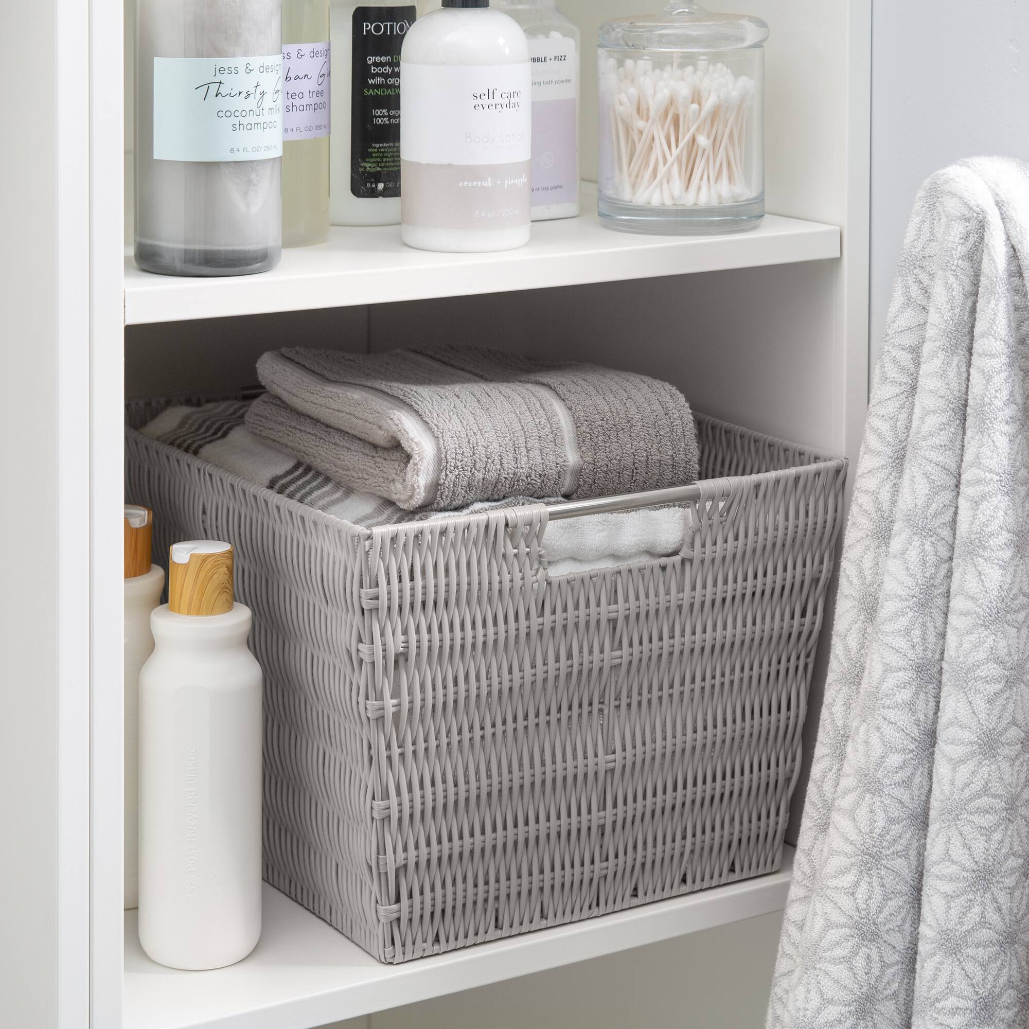 Simplify Large Gray Rattan Storage Tote Basket
